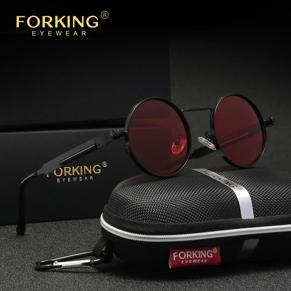 FORKING Gothic Steampunk Sonnenbrille, polarisiert, für Herren und Damen, Vintage, runder Metallrahmen, Sonnenbrille, Fahrbrille Image