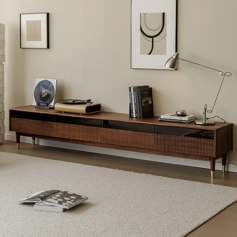 Meuble TV sur mesure avec tiroirs, design minimaliste européen, noir, meuble TV moderne de luxe, brun, meubles de salon, mobilier pour la maison