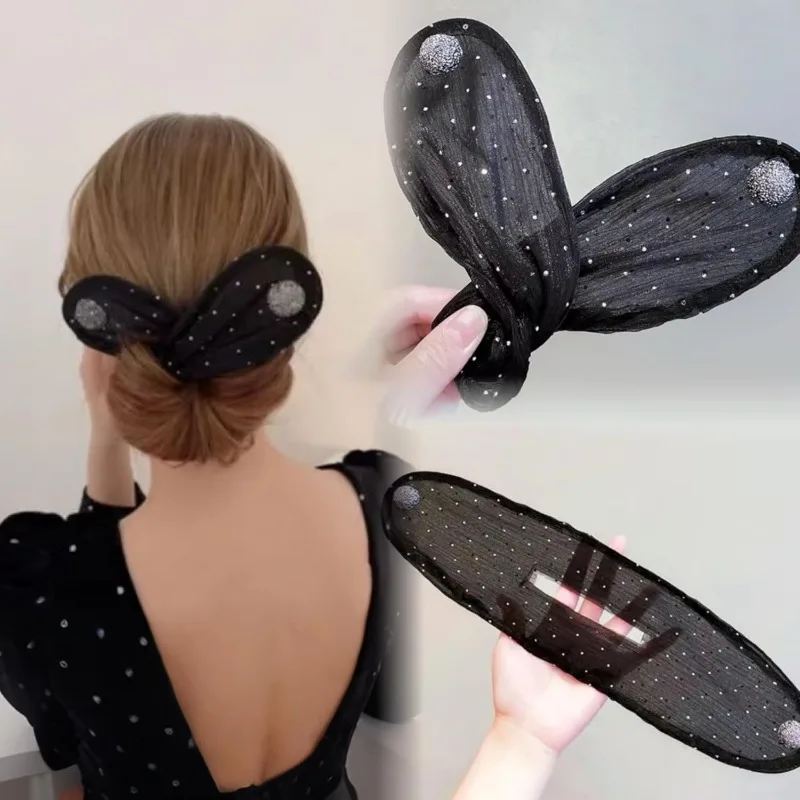 Fermaglio per capelli con strass - Fermaglio a spirale e fiocco per chignon, Accessori per capelli alla moda e brillanti, Fermaglio per chignon facile da usare per feste, matrimoni, stile quotidiano