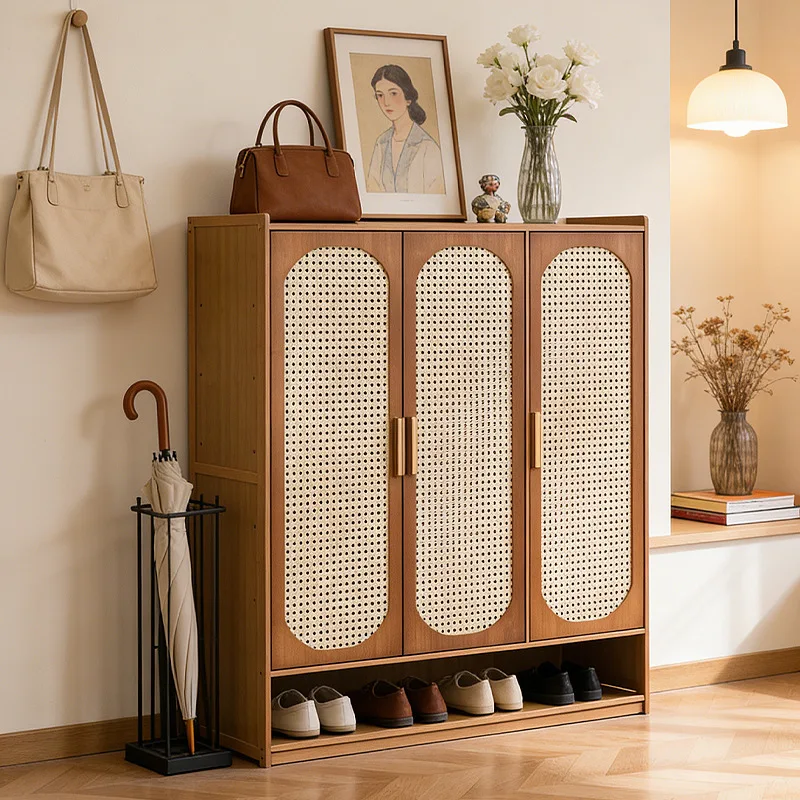 Mehrschichtiger Schuhschrank im antiken Stil aus Bambus, atmungsaktiver Schuhschrank aus Rattan, Aufbewahrungsschrank für Wohnzimmer, Küche und Esszimmer