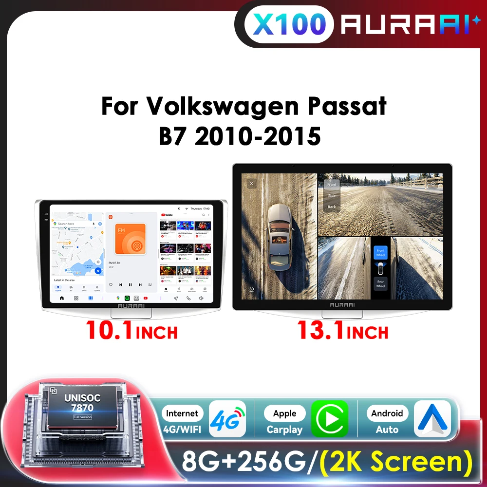AURAAI Auto-Multimedia-Radio für Volkswagen Passat B7 2010–2015 GPS-Navigation Stereo ADAS 360 Kamera UNISOC 7870 CarPlay 2DIN Image