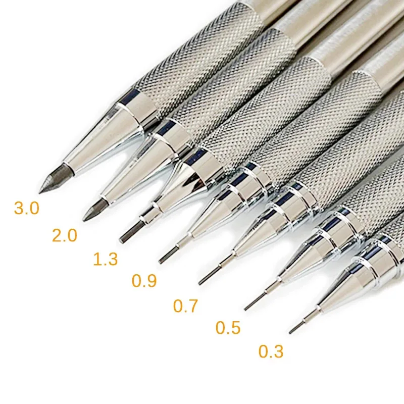 0,5 0,7 0,9 1,3 2,0 mm Druckbleistift-Set, Vollmetall, Kunst, Zeichnung, Malerei, automatischer Bleistift mit Minen, Büro, Schulbedarf Image