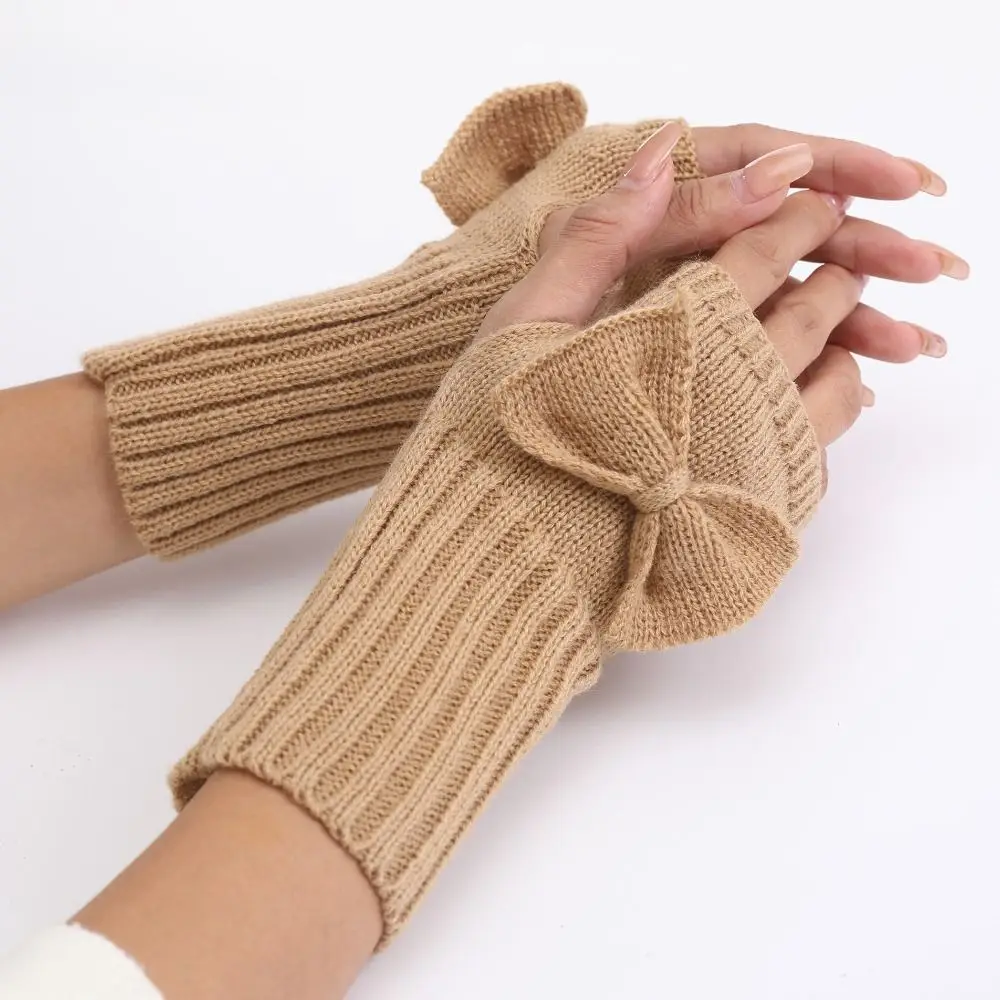 Mode-Accessoire, dicke warme Strik-Strickhandschuhe, weich, warm halten, fingerlose Fäustlinge, elastische Halbfinger-Handschuhe für den Winter Image
