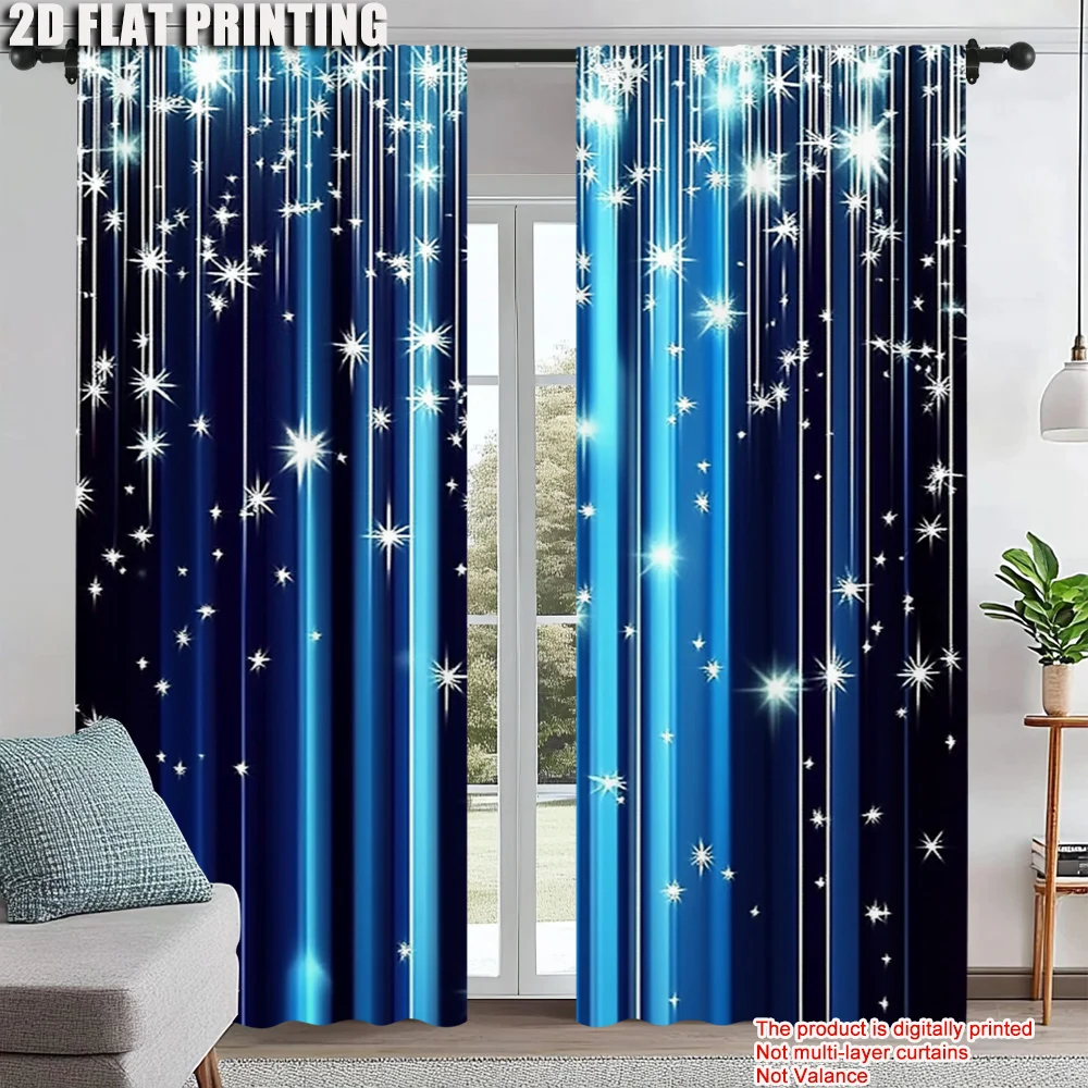 2Pcs Sternennacht Himmel Fenster Vorhang Stange Tasche Polyester Vorhänge Blau Fenster Behandlung Für Schlafzimmer Wohnzimmer Büro Image