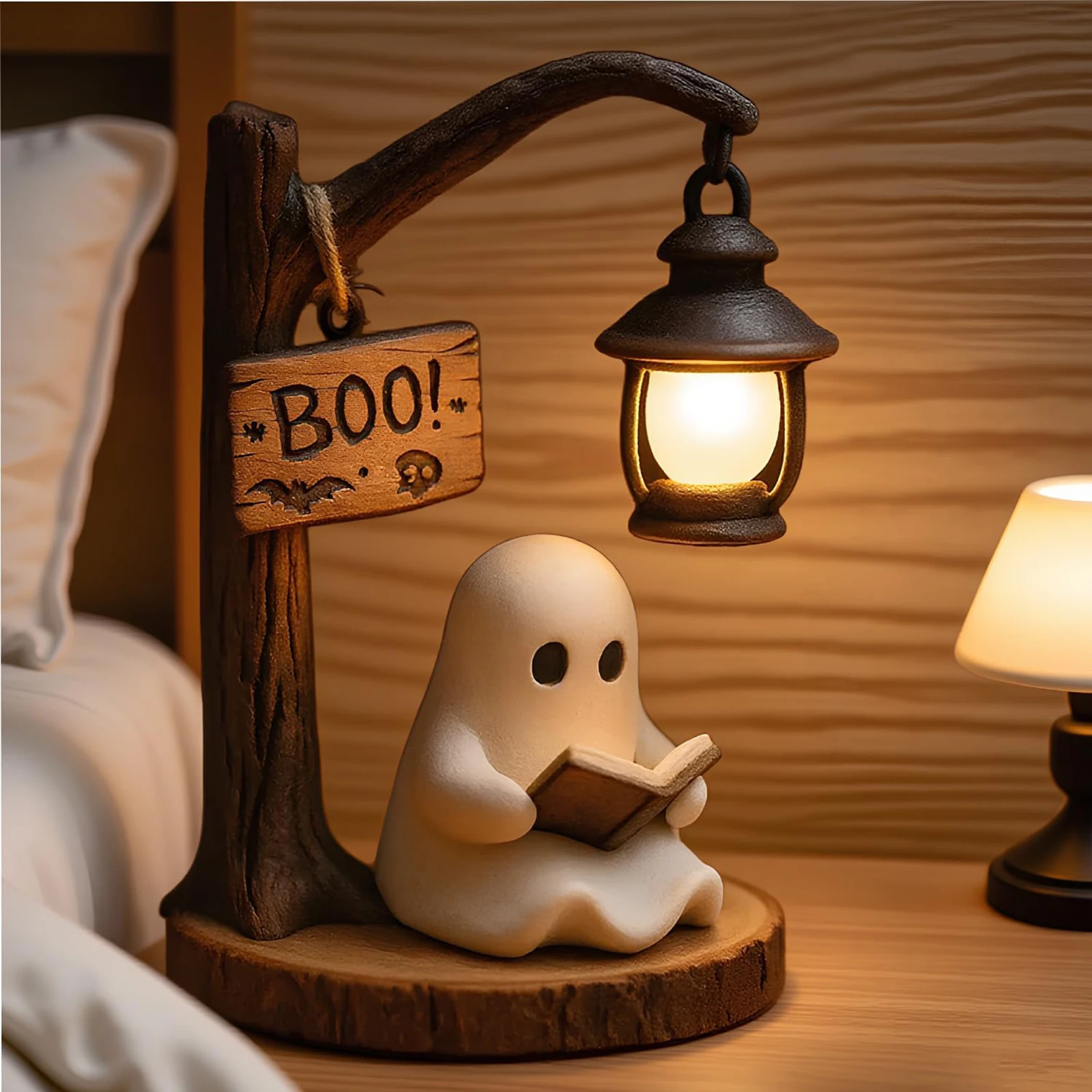 Niedliche Geister-Leselampe, 3D-Harz, Halloween-Geist-Nachtlicht, Innen-Leselampe, Halloween-Geist-Dekorationen für das Wohnzimmer im Schlafzimmer