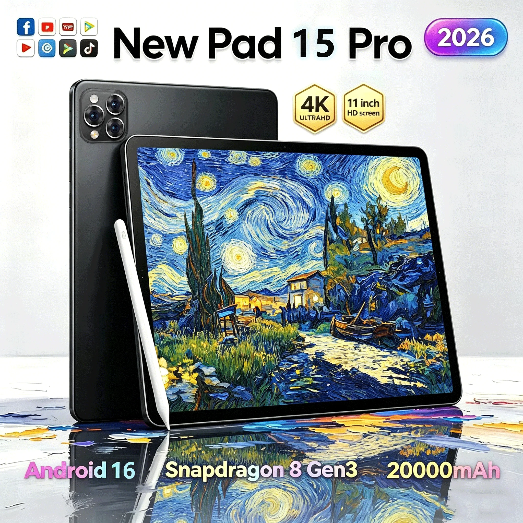 Nuovo Tablet PC Android 16 Pad 15 Pro Edizione Globale Originale 2026, 22GB+2TB, 8gen3, 5G, Dual SIM, Schermo HD Completo, Mini PC