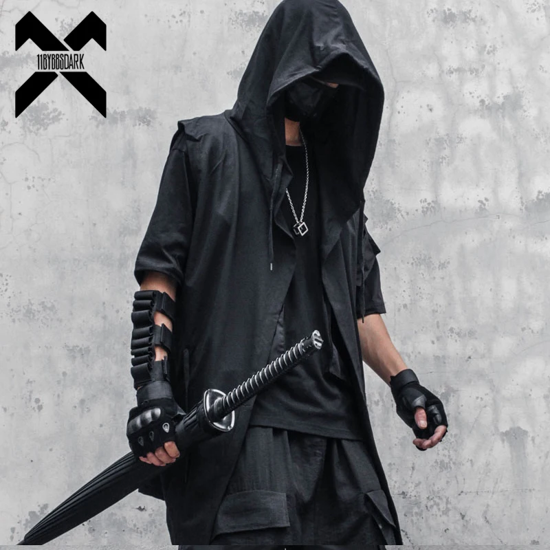 11 BYBB'S DUNKEL Schwarz Mit Kapuze Wizard Weste Mantel Männer 2025, Herbst Sommer Ärmellose Jacke Casual Männer Mantel Techwear WB184 Image
