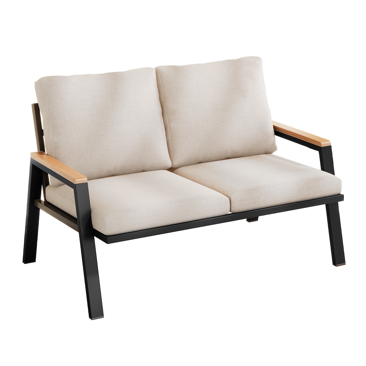 STILVORA 2-Sitzer-Gartensofa Polyester Grau mit verzinktem Eisen & Kunststoffholz Image