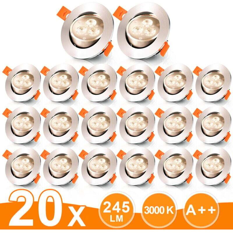Faretti Da Incasso A Led Orientabili Alovze 20x, Faretti Da Incasso 3w, Faretti Da Incasso, Faretti Da Soffitto Faretti Da Incasso - Bianco Caldo