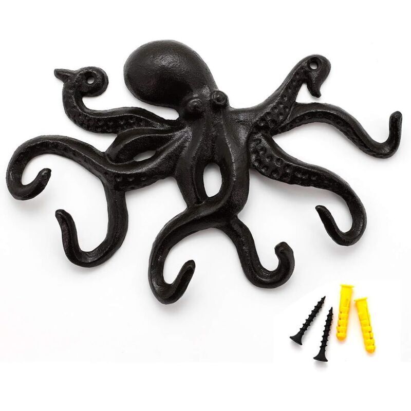 Brazos - Appendiabiti Da Parete A Forma Di Polpo Nero, Appendiabiti Di Design, Appendiabiti Da Parete Rustico, Appendiabiti Robusto