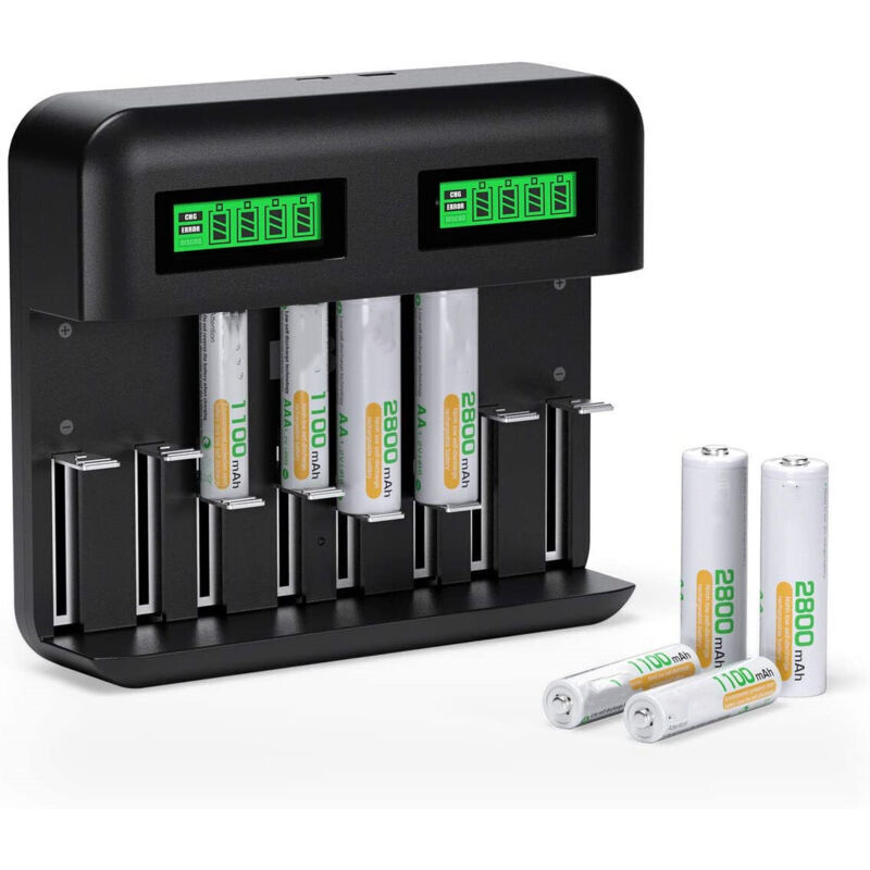 Caricabatterie Universale Lcd, Caricabatterie Per Batterie Ricaricabili Aa/hr6, Aaa/hr3, C/hr14, D/hr20 Ni-mh Nicd Con Ingresso Type C/micro Usb