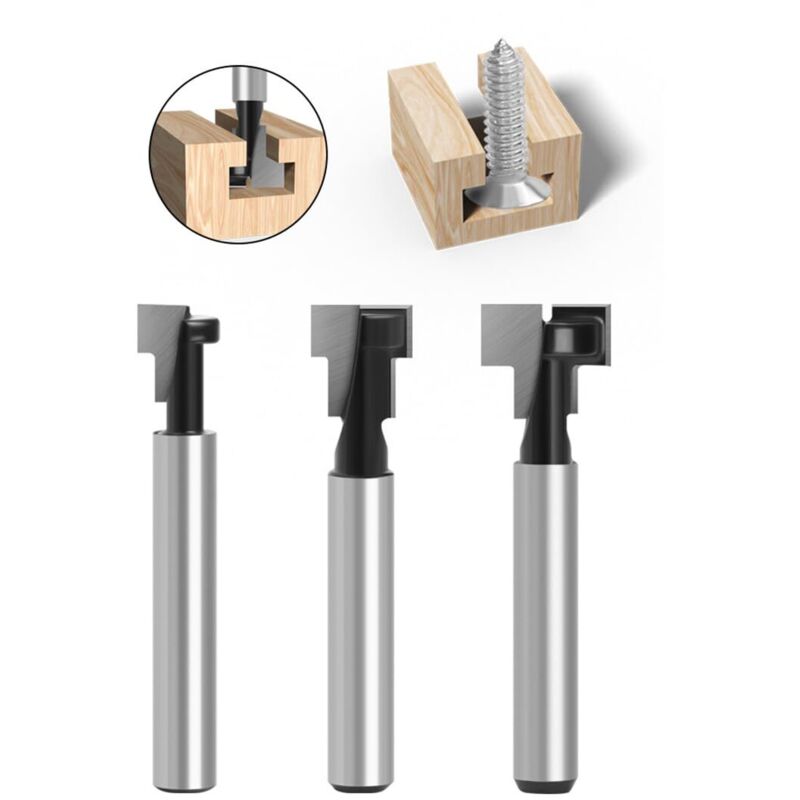 Fresa Per Scanalatura A T Da 6 Mm, Frese A T, 3 Pezzi (7,93/9,52/12,7 Mm) Con Gambo E Lama Per Frese Per Lavorazione Del Legno Per Utensili Elettrici E Utensili Da Falegnameria