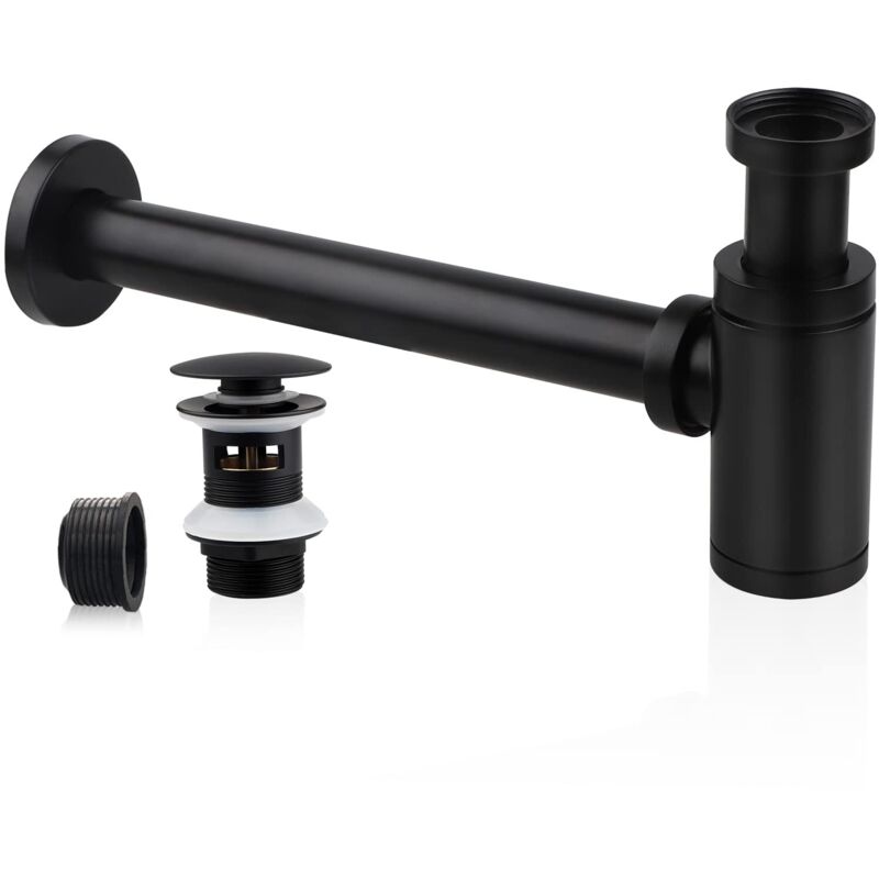 Sifone Per Lavandino Con Tappo Per Lavandino, Sifone Universale Per Lavandino, Tubo In Acciaio Inox, Sifone Da 1 1/4 X 32 Mm, Sifone Per Lavandino Del Bagno, Sifone In Metallo, Sifone Regolabile, Nero