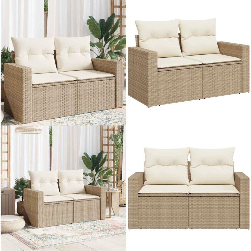 Divano Da Giardino Con Cuscini A 2 Posti Beige In Polyrattan - Seduta Esterna - Cuscini Per Divano