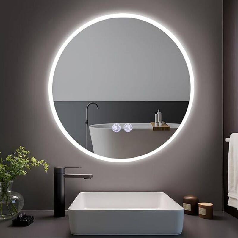 Gbly Specchio Da Bagno Con Illuminazione Specchio Rotondo Ip44 50cm Led Specchio Con Tocco Dimmerabile Specchio Illuminato Antiappannamento Funzione Specchio Rotondo Con Luce Cavo Per Bagno