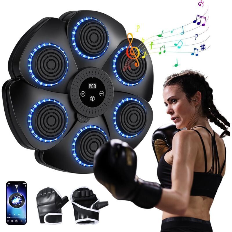 Macchina Da Boxe Musicale, Nuova Macchina Da Boxe Intelligente A Parete Del 2024 - Connettività Bluetooth, Guantoni Da Boxe Per Adulti E Bambini Inclusi, 9 Modalità Di Velocità E Modalità Conto Alla R