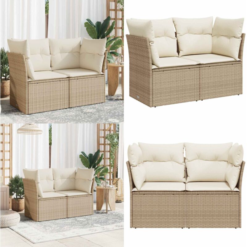 Divano Da Giardino Con Cuscini A 2 Posti Beige In Polyrattan - Seduta Esterna - Cuscini Per Divano