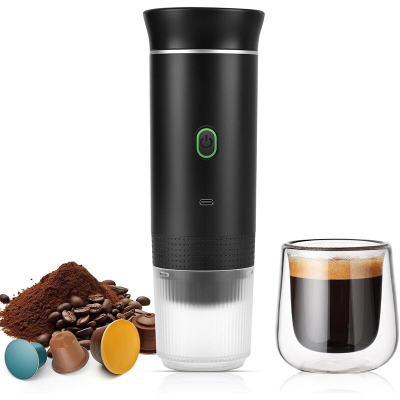Macchina Da Caffè Portatile - Ideale Per I Viaggi - Macchina Per Espresso Da Viaggio - Ricaricabile - Macchina Per Espresso Ricaricabile A 12v Per Campeggio E Auto - Macchina Da Caffè Portatile - Nera