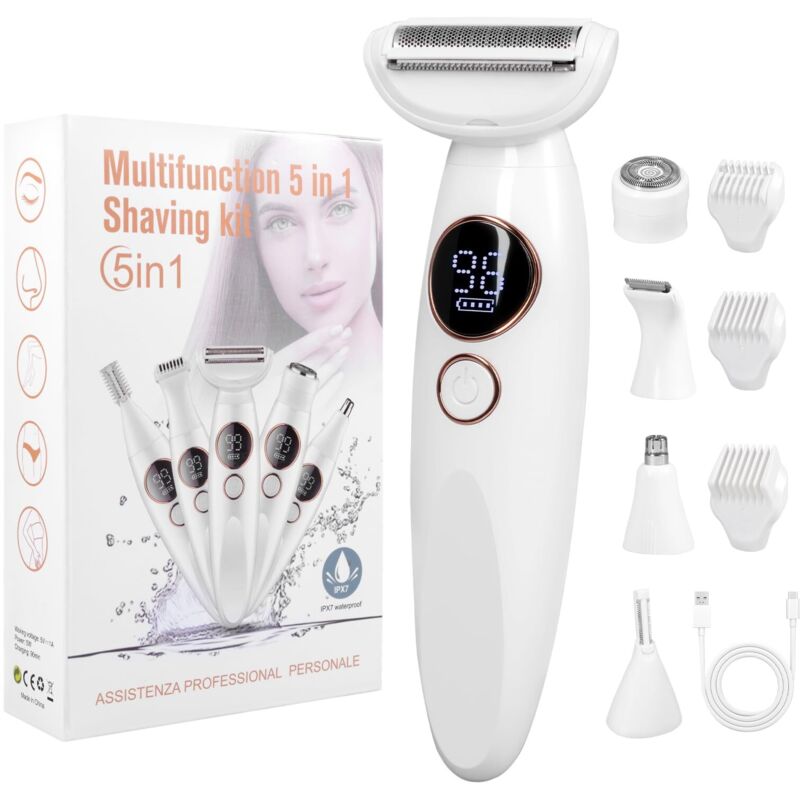 Rifinitore Per Bikini E Rasoio Elettrico Da Donna 5 In 1 - Rasoio Intimo Da Donna Impermeabile Ipx7 Per Zona Bikini, Viso, Corpo E Sopracciglia - Rasoio Da Donna Senza Fili Con Ricarica Usb