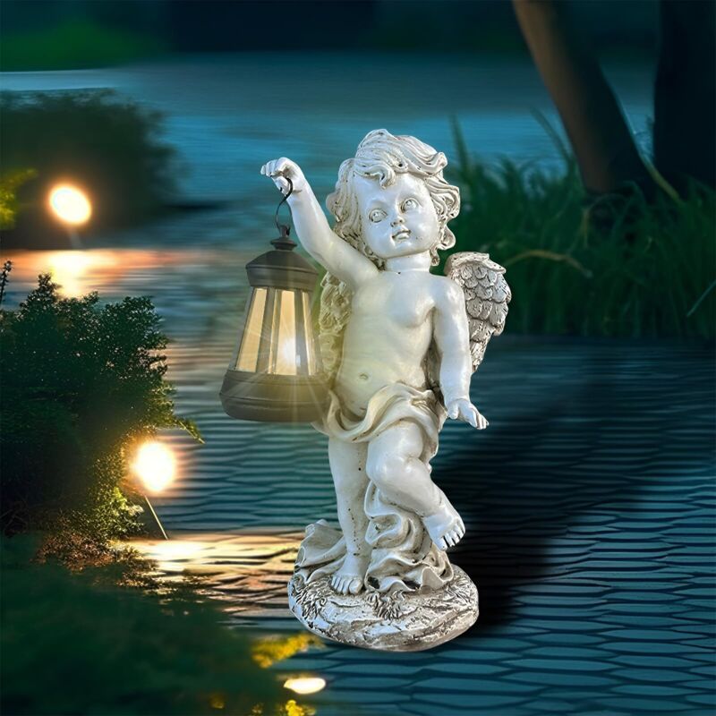 Statua Da Giardino A Forma Di Angelo, Scultura Di Angelo Fatato, Statuetta Di Angelo Custode Con Lanterna Solare A Led, Accensione Automatica, Angelo Per Tomba Per Patio, Prato, Cortile, Inaugurazione