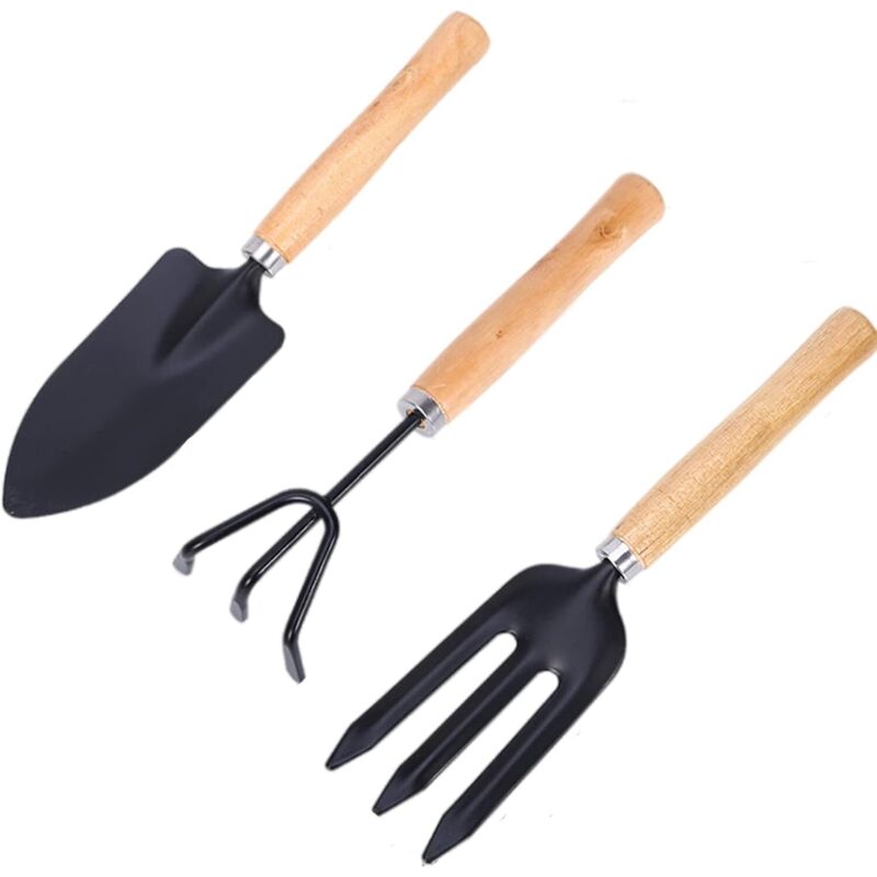 3 Pezzi Mini Attrezzi Da Giardinaggio, Kit Da Giardinaggio Set Di Piccola Pala, Vanga, Piccolo Rastrello Con Manico Per Piante Da Giardino Per Interni Ed Esterni