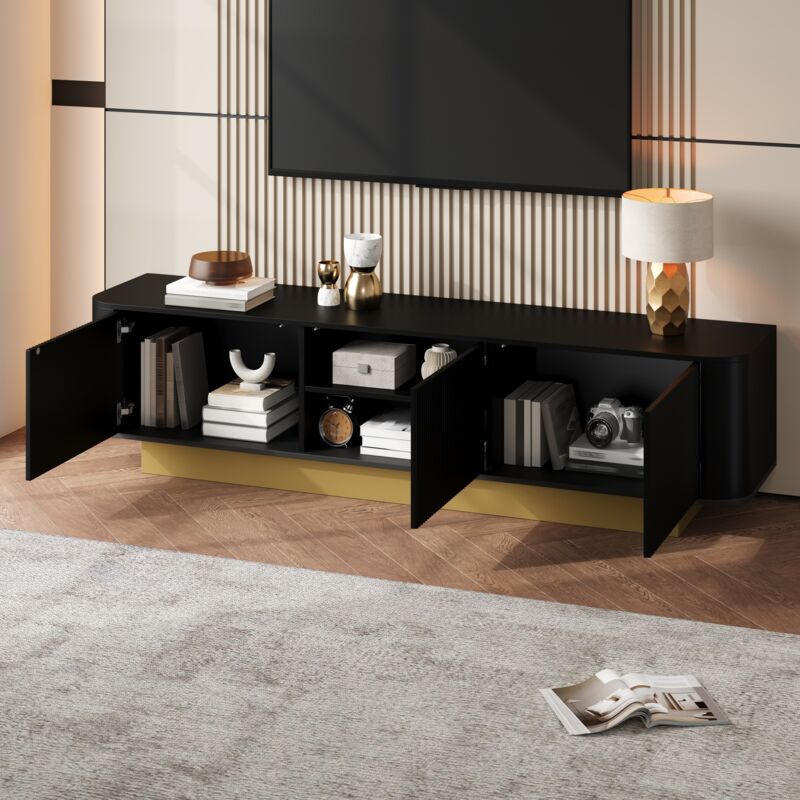 Mobile Tv Con 3 Ante, Ripiano Regolabile E Passacavi, In Mdf E Pannelli Di Particelle, Nero, 170×40.5×47 Cm