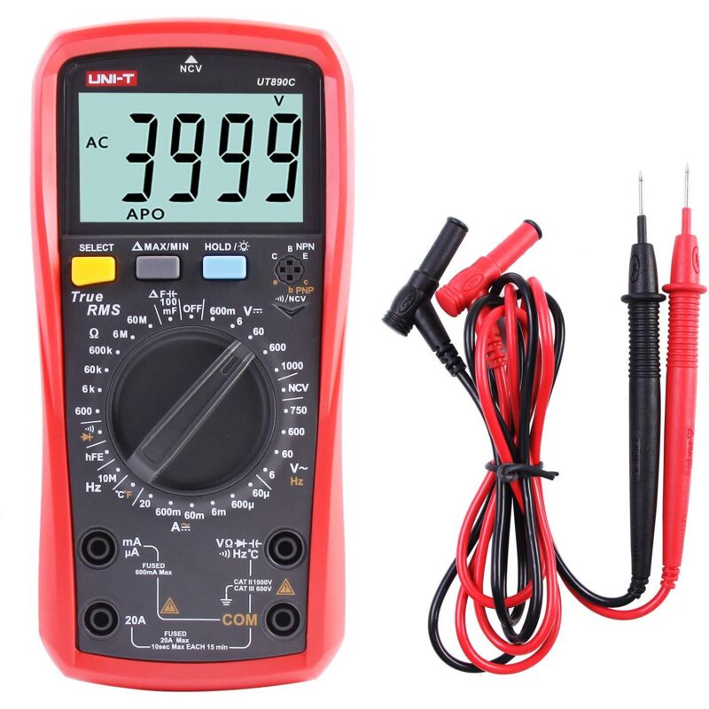 Multimetro, Ut890c Multimetro Digitale A Vero Rms 6000 Conti Amperometro Voltmetro Ac/dc Tensione Corrente Resistenza Capacità Frequenza Tester Misuratore Di Temperatura Con Sonda Lcd