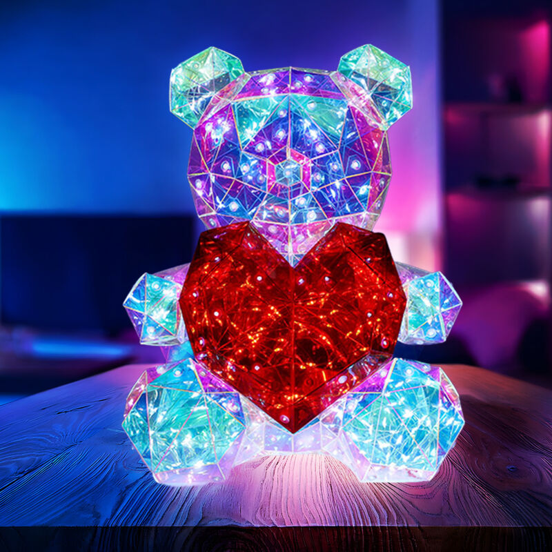 Lampada Da Tavolo Lampada Decorativa Lampada Da Tavolo Lampada Da Camera Per Bambini Lampada Da Soggiorno Orso In Cristallo, Plastica Rossa Trasparente, Led 0,03w 8000k Bianco Luce Diurna, H 30 Cm