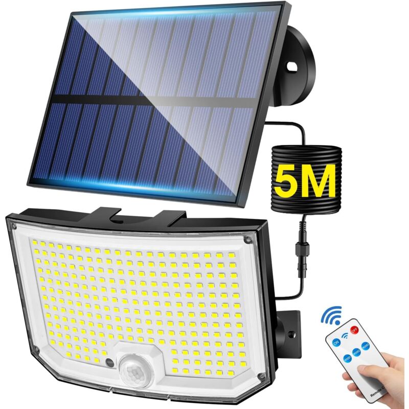 Luce Solare Per Esterni, 238 Led 2000 Lm, Luce Solare Per Esterni Con Sensore Di Movimento, Illuminazione Solare Per Esterni, 3 Modalità E Telecomando, Faretto Solare Per Esterni, Faretto Solare Da 22