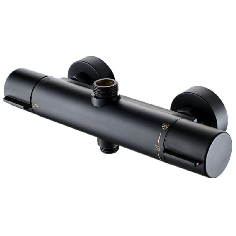 Miscelatore Termostatico Per Doccia 38℃ Nero Rubinetto Termostatico Per Doccia Con Due Uscite Valvola Per Doccia G Basso 1/2' Alto 3/4' Bsp Rubinetto Per Doccia In Ottone Cromato