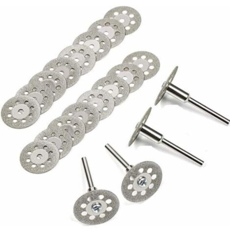 Dischi Da Taglio Diamantati, 20 Pezzi, 22 Mm, Mini Dischi Da Taglio Diamantati Per La Separazione Con 4 Steli Di Supporto Per Dischi Rotativi Per Strumenti Dremel, Per Taglio Di Vetro E Gemme.