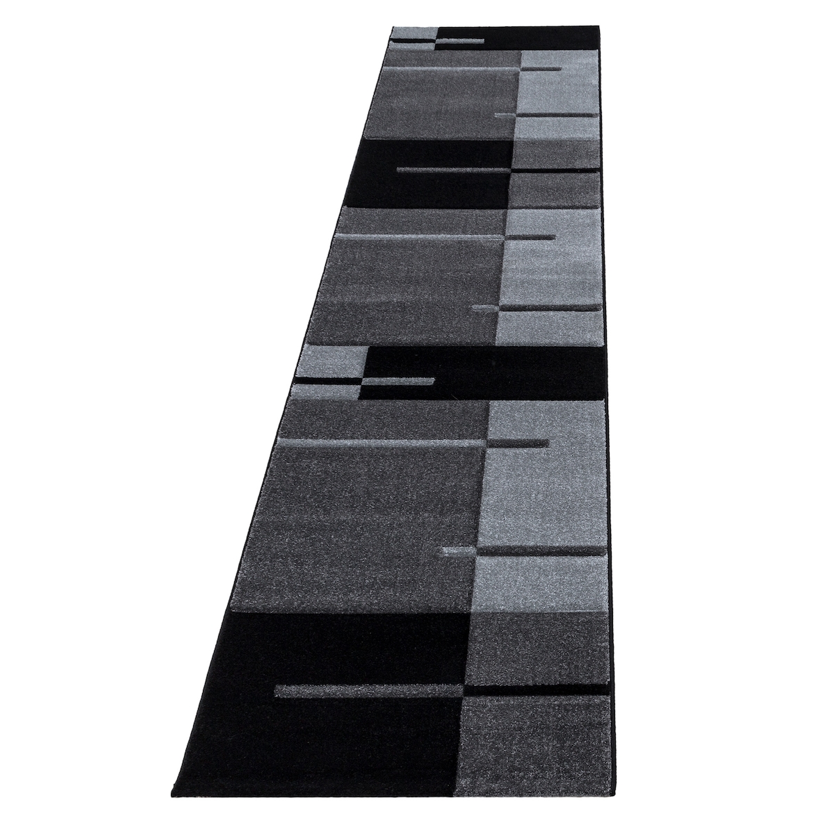 Teppich Kurzflor Karo Modern Waschbar Strapazierfähig Esszimmer Flur OEKO-TEX Läufer Grau 80x300 cm Gekettelt – MONZA von Kadima Design Image