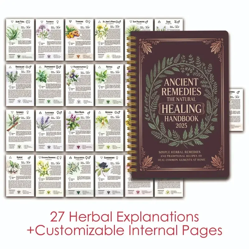 Natural Remedies Handbuch mit antiken Heilen für die Familiengesundheit, PP-Einband, wasserdichtes Notizbuch für Zuhause, Büro, Reisen, Geschenk