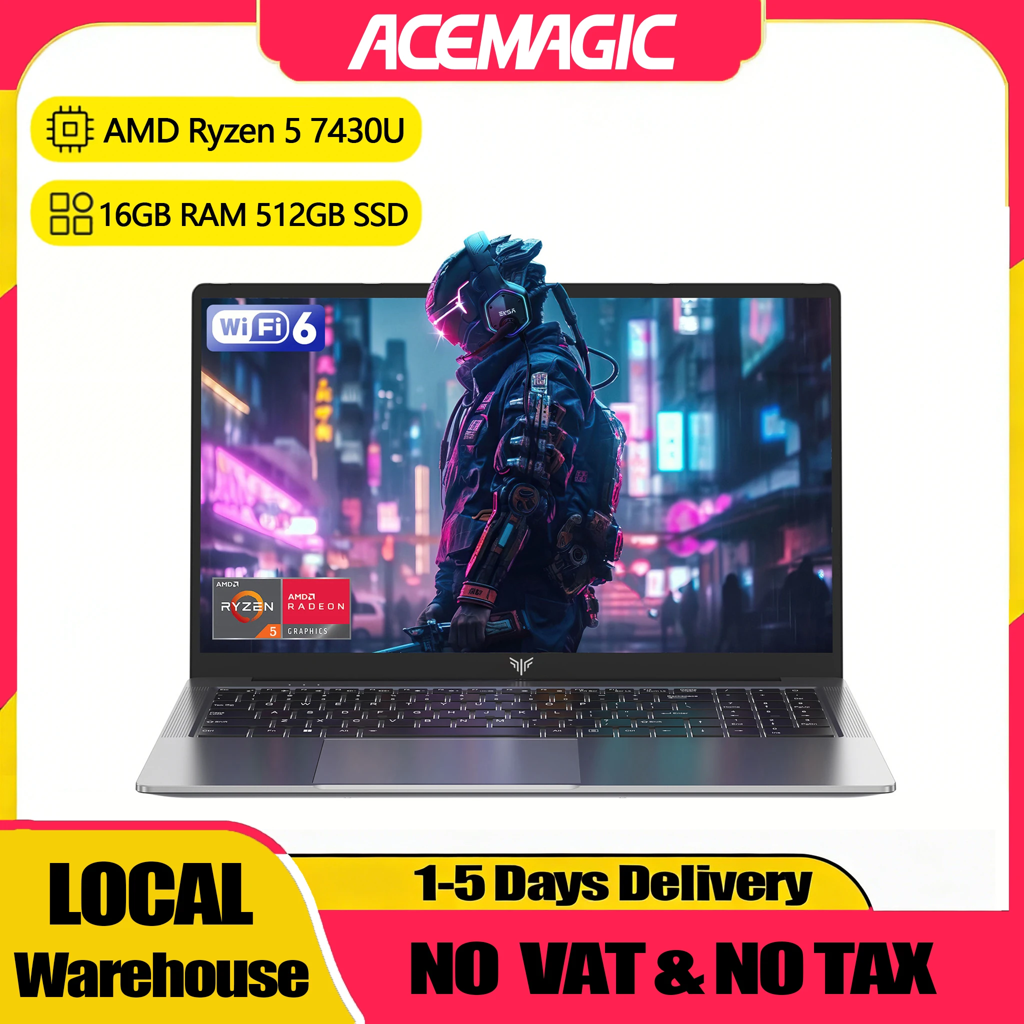 ACEMAGIC LX15PRO Laptop 15,6 Zoll FHD Notebook AMD Ryzen 5 7430U 16GB RAM 512GB SSD Windows 11 Pro 180° Klappbar ° Flip-Computer mit Wifi6 und BT5.2 Image