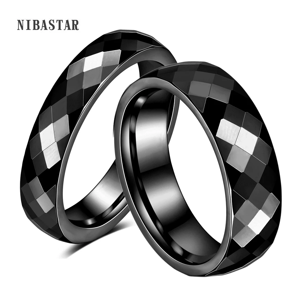 4MM/6MM Schwarz Rose Gold Facettierte Kante Kuppel Poliert Wolframkarbid Ehering Paar Ringe für Frauen Männer Größe 5-12 Image