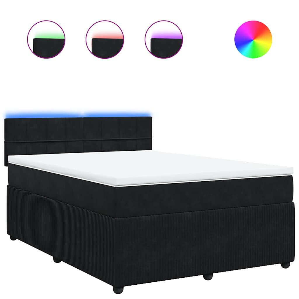 vidaXL Boxspringbett mit Matratze Schwarz 140x190 cm Samt Image