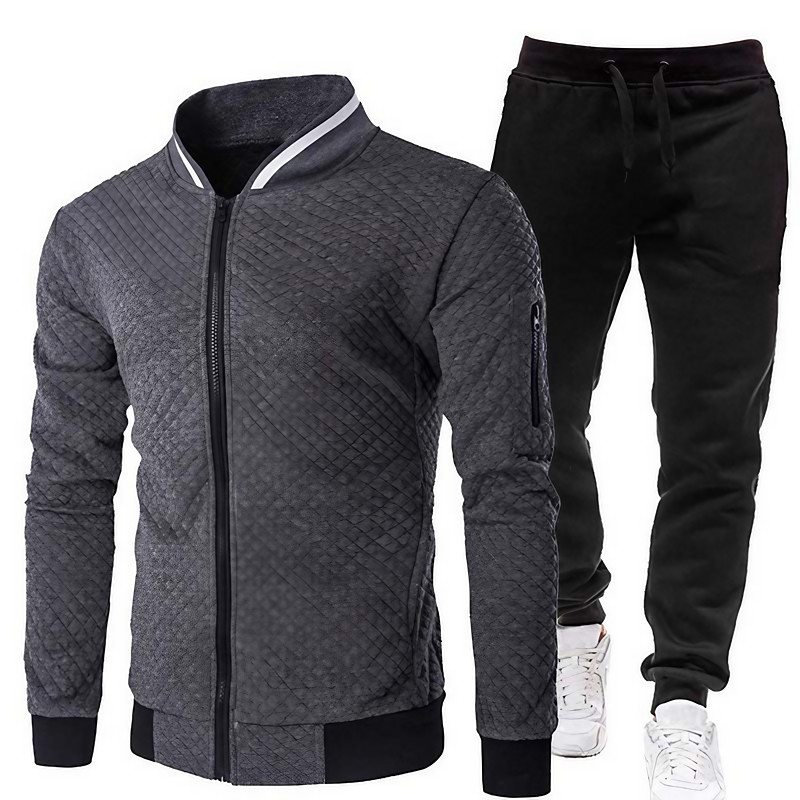 Men's Tracksuit Sweatsuit Zip Sweatshirt Jacket Jogging Suits Wine Red Black White Navy Blue Dark Gray Standing Collar Plain 2 Piece Sports Outdoor Sports Streetwear Streetwear Casual Big and Tall