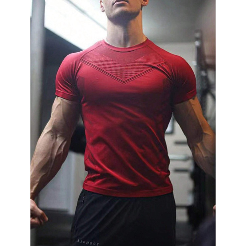 Men's Fitness Tops Sports T-Shirt Crew Neck Short Sleeve Sport Casual Daily Gym Quick dry Breathable Soft Color Block Black Yellow Activewear Polyester Fashion Basic