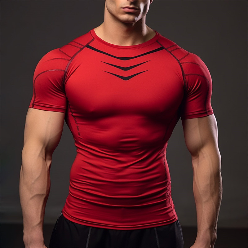 Men's Short Sleeve Compression Shirt, Athletic Workout T-Shirt, Fitted Training Top