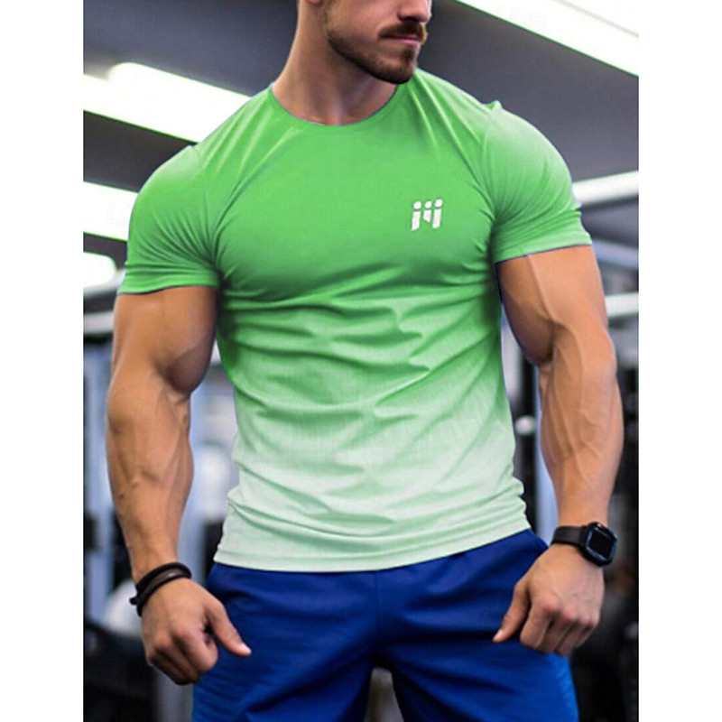 Men's T Shirt Sports T-Shirt Crew Neck Short Sleeve Vacation Sports Outdoor Casual Daily Gym Quick dry Breathable Gradient Yellow Red Activewear Polyester Fashion Basic