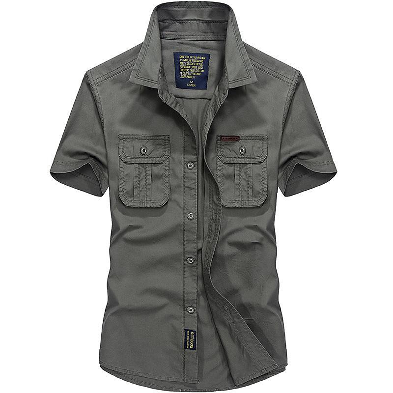 Men's Hiking Shirt Tactical Military Shirt Short Sleeve Shirt Top Outdoor Quick Dry Lightweight Breathable Summer Spring Polyester Blue ArmyGreen khaki Camping / Hiking / Caving