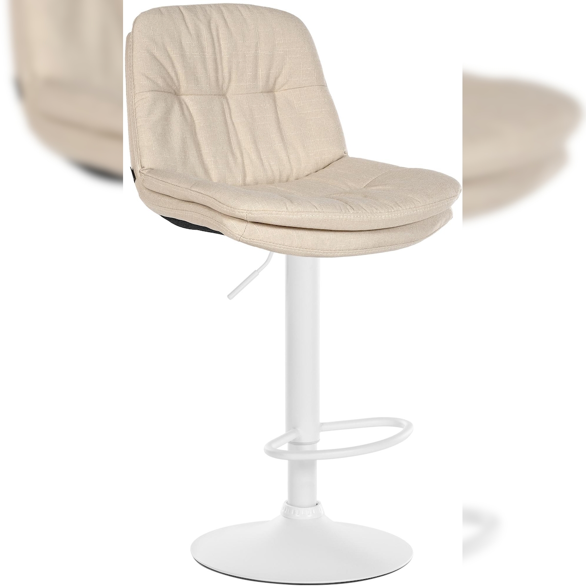 Décoshop26 - Hoher Hocker x1 für Küche und Bar mit weichem cremefarbenem Stoffsitz und weißem Metallgestell 10_0005683