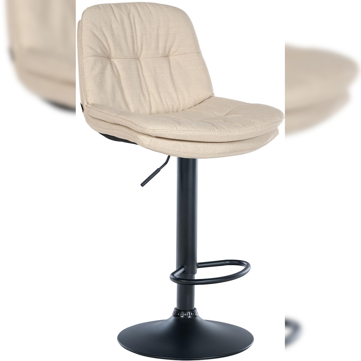 Décoshop26 - Hoher Hocker x1 für Küche und Bar mit weichem cremefarbenem Stoffsitz und schwarzem Metallgestell 10_0005687