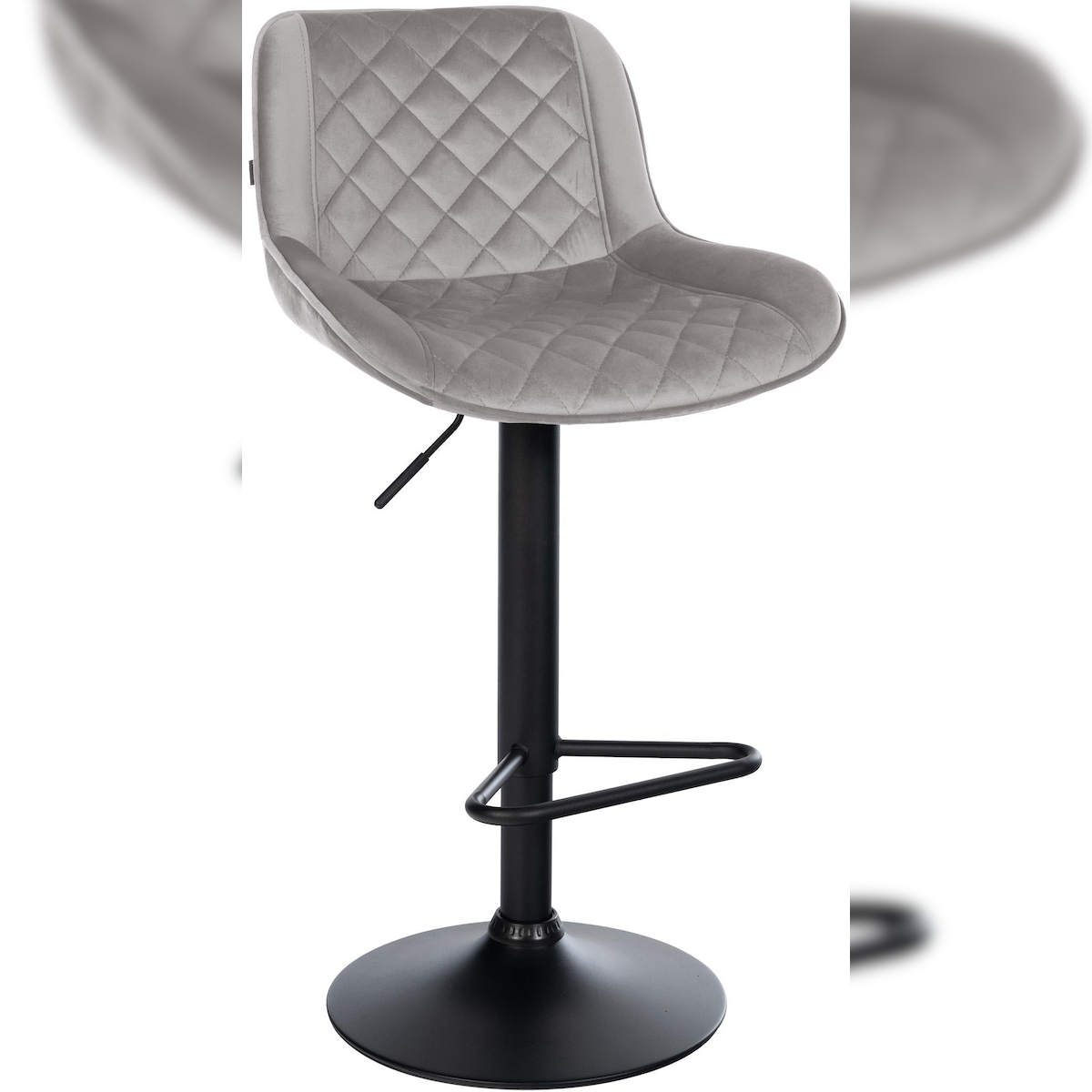 Décoshop26 - Barhocker x1 mit Fußstütze höhenverstellbar grauer Samt mit Rautensteppung schwarzes Metallgestell 10_0005841 Image