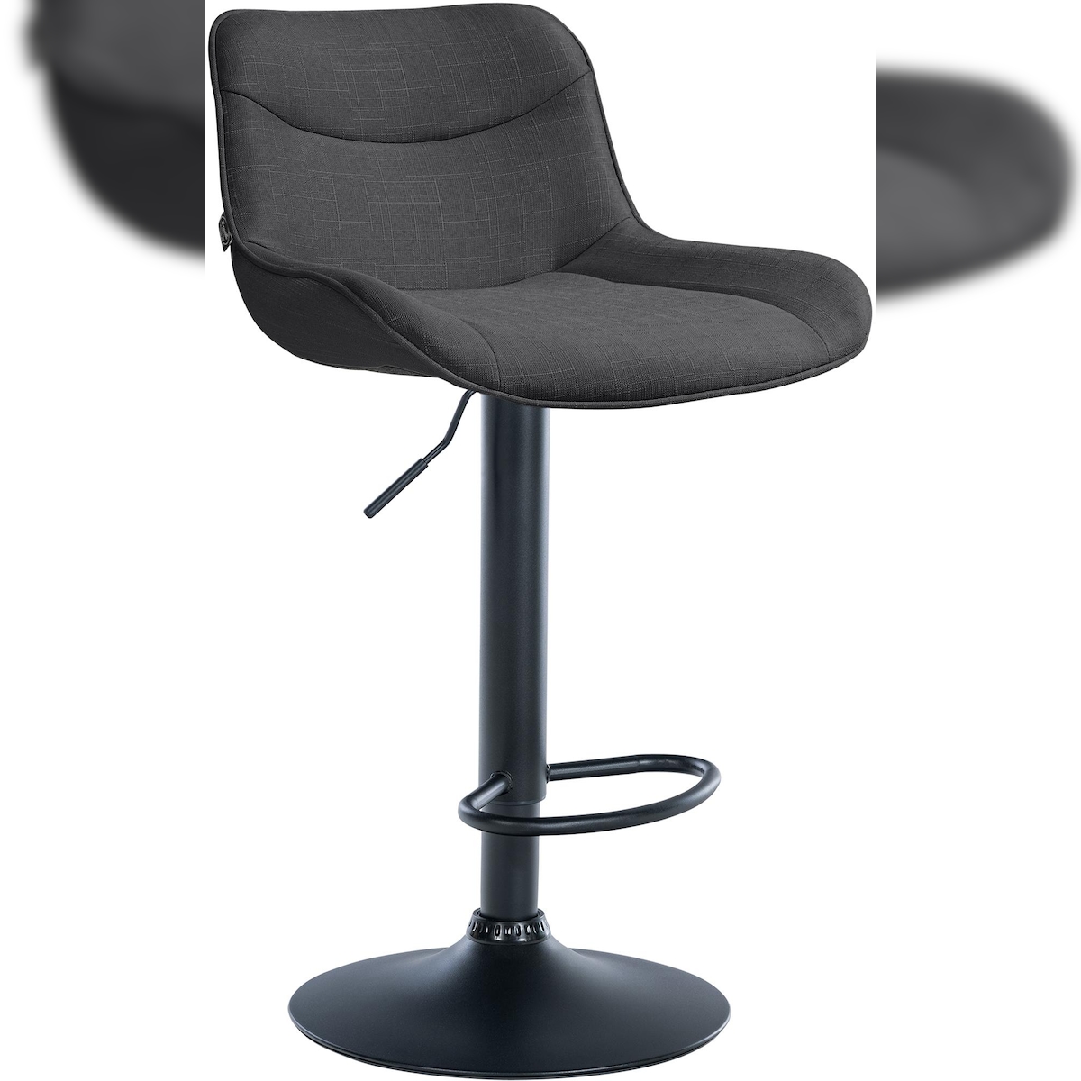 Décoshop26 - Barhocker x1 drehbar ergonomische Form Ziernähte in dunkelgrauem Stoff schwarzes Metallgestell 10_0005767 Image