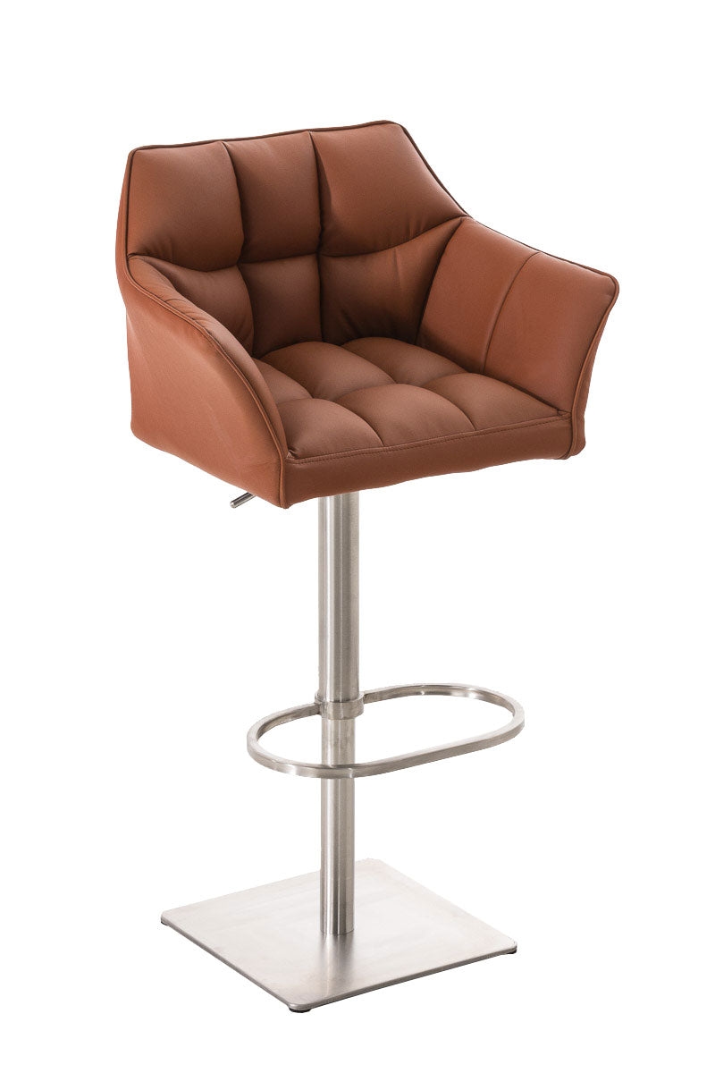 Décoshop26 - Verstellbarer Barhocker x1 in hellbraunem Kunstleder mit gepolsterter umlaufender Sitzfläche und quadratischem 10_0006009 Image