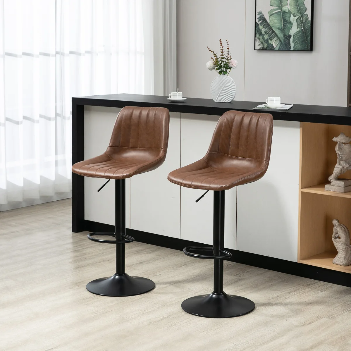 Höhenverstellbarer Barhocker, 2er-Set, braunes Kunstleder für Küche und Bar