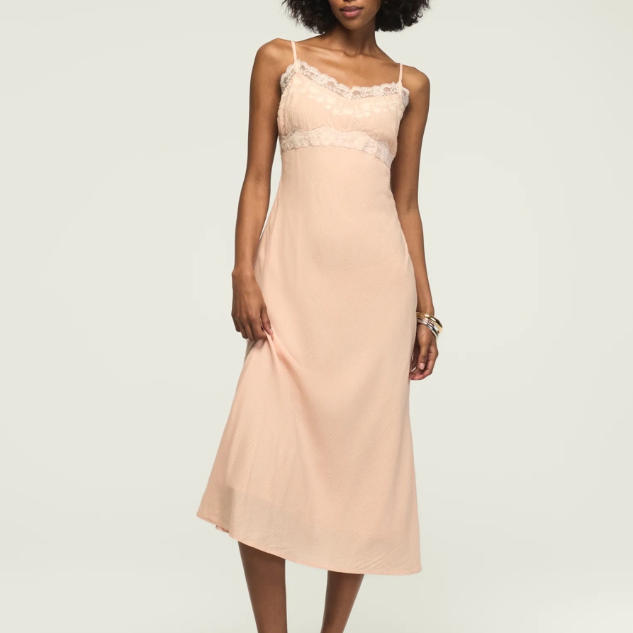 Lucky Brand Lace Trim Midi Dress - Women's Clothing Dresses Shirt Midi Dress in Blush, Size M