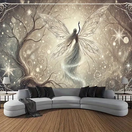 Wandteppich mit Engelsflügeln für Paare, romantischer Wandbehang mit Herz und Taube für Schlafzimmer und Wohnzimmer, Valentinstagsdekoration Image