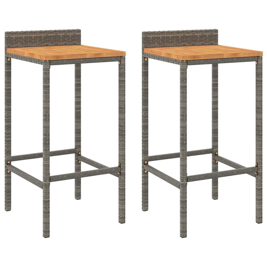 Décoshop26 - Set aus 2 Barhockern/Hochstühlen für den Innen- und Außenbereich aus grauem Kunstharzgeflecht und grauem Akazienholz DEC029729 Image